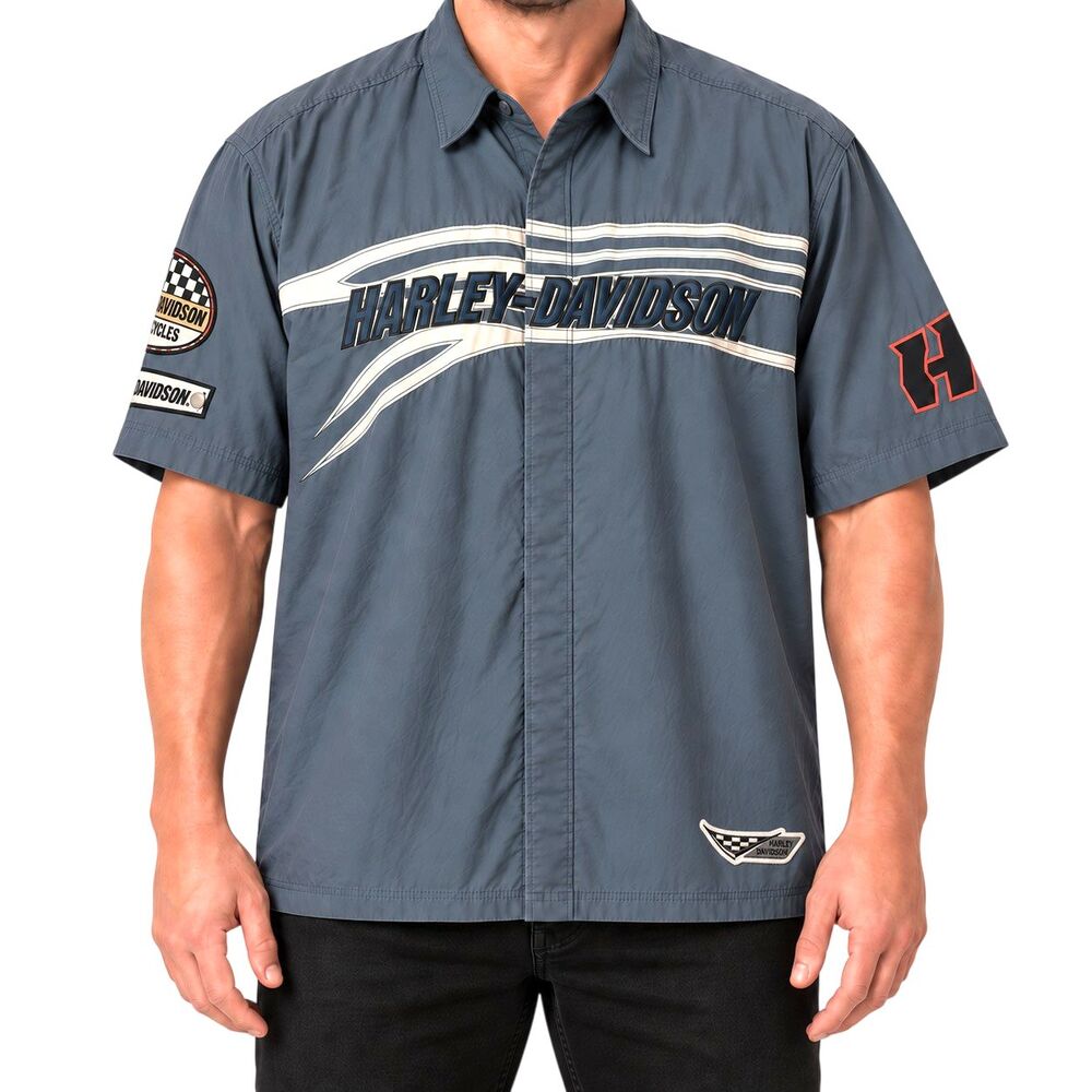 Harley Davidson Mechanic Work Shirt Mens XXL 2XL HD Snap Mesh Ventilated Gray